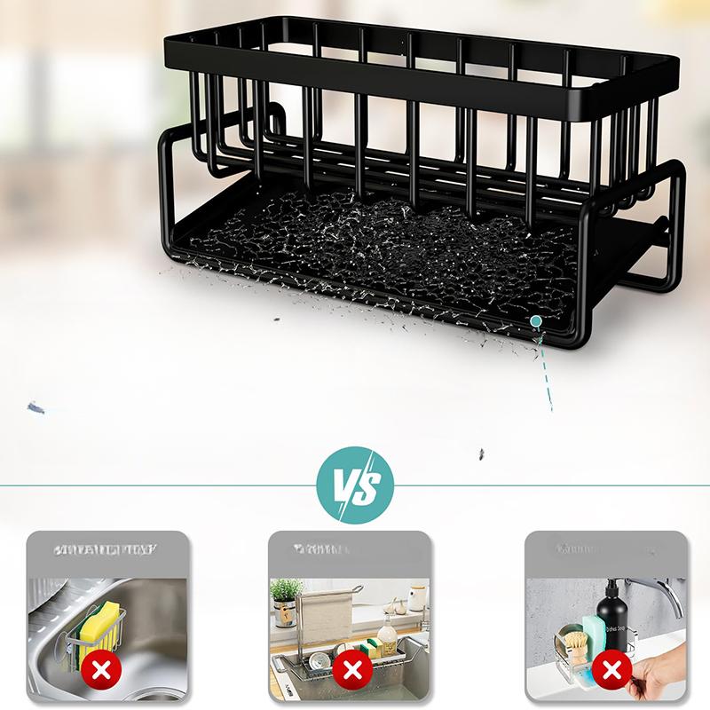 Kitchen Sink Rack Organizer Kitchen Sink Sponge Holder With Self-draining Tray Dish Soap Scrub Dishcloth Shelf Stainless Steel