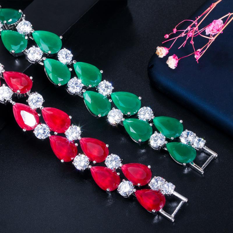WWJ Корейский стиль Широкие теннисные браслеты с зелеными каплями воды и кубическим цирконием