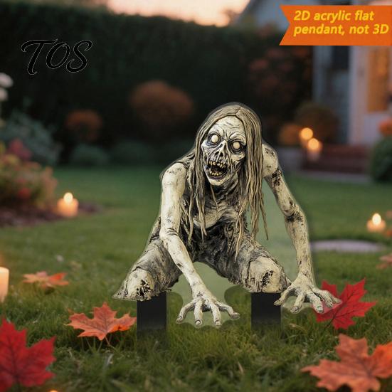 Weather Resistant Yard Decor Halloween Scarecrow Garden Stake, 2D Flat Creepy Zombie Ornament, Spooky Doll Waterproof Signs Decoration, Scary Art Sign