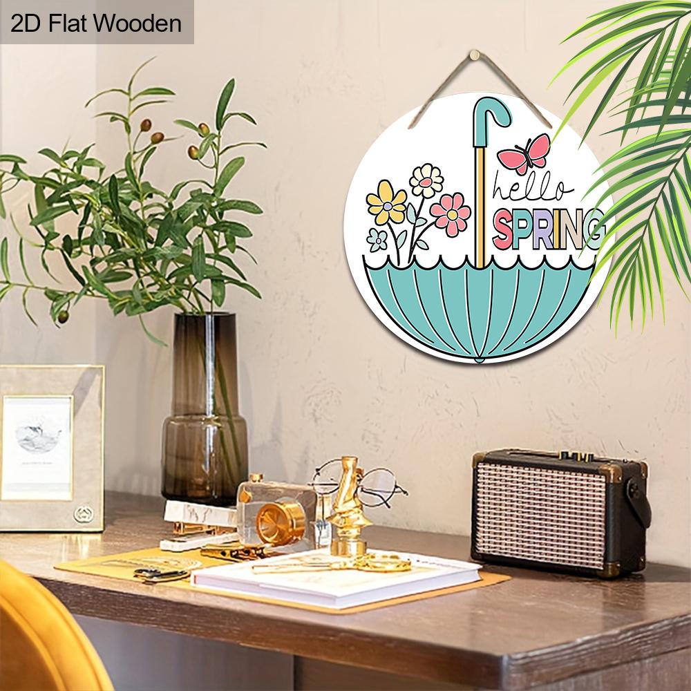 Круглая деревянная табличка в классическом стиле Hello Spring, настенный декоративный знак, многоцелевой изготовленный деревянный венок, для двери, стены, дома, комнаты,