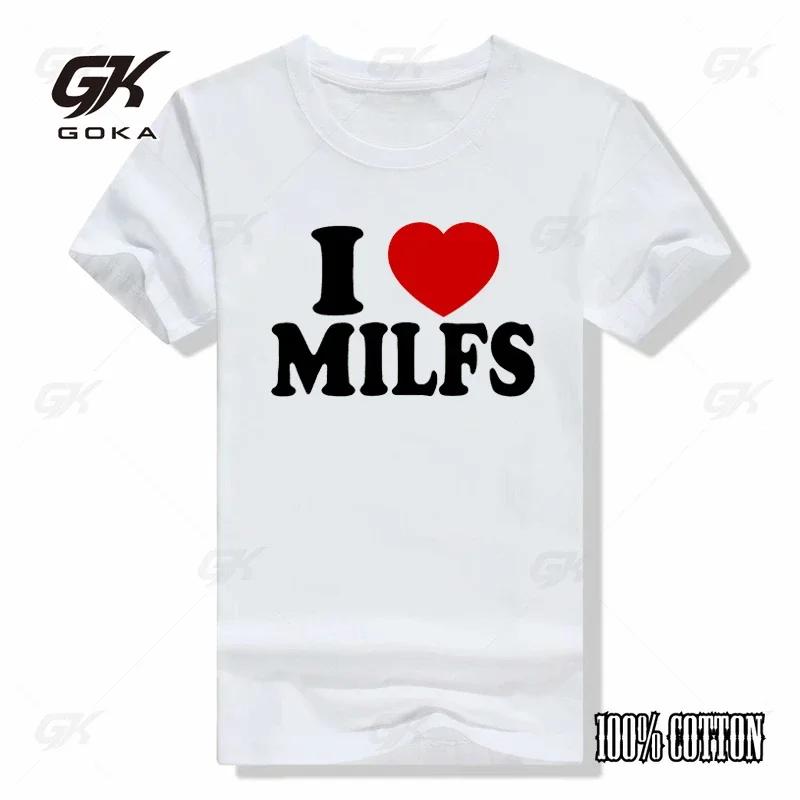 Я Люблю MILFs Сердце Футболки Смешные Хлопок Уличная Одежда Короткий Рукав Подарки на День Рождения Унисекс Футболка Мужчины Женщины Топы Круглый Вырез Футболки