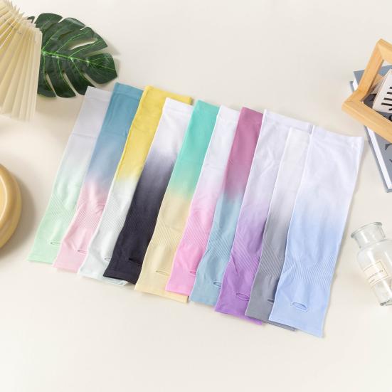1 Pair Summer Ice Silk Arm Sleeves Gradient Color UV Sun Protection Breathable Elastic Men Women Outdoor Cycling Fishing Long Cooling Arm Cover