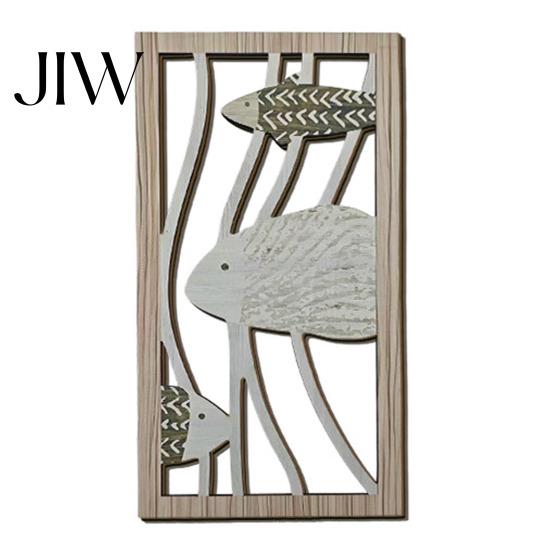 Wooden Fish Wall Hanging Decorative Sign, Hollow Ocean Themed Art, with Adhesive Rustic Plaques Tape No Drill for Living Room Bedroom