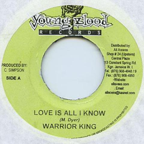 7-дюймовая пластинка WARRIOR KING - Love Is All I Know / Version Young Blood 2004 Ямайка Регги, Ска и Даб
