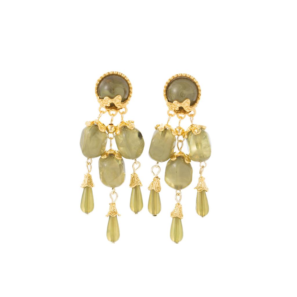 Серебряная игла средневековые винтажные зеленые серьги с бахромой придворный стиль высококачественные серьги-гвоздики модные уникальные преувеличенные серьги