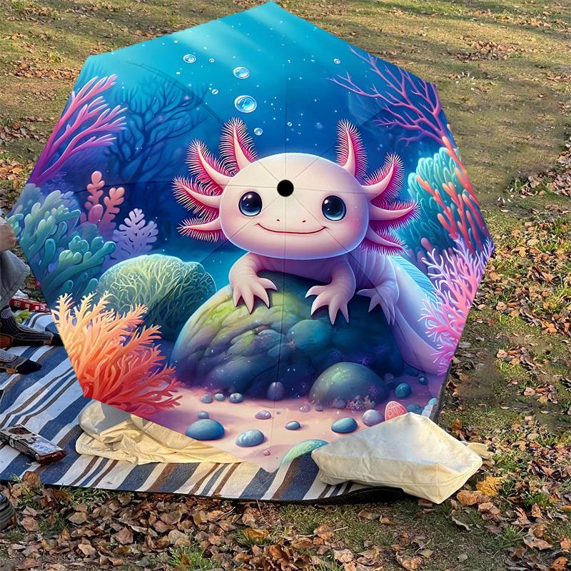 1PC Axolotl Ocean Automatic Open/Close Umbrella with Windproof, 8-Rib Sturdy Canopy, Durable Ribs, Fashionable Design, Outdoor Accessory, Fun Prin, Ho