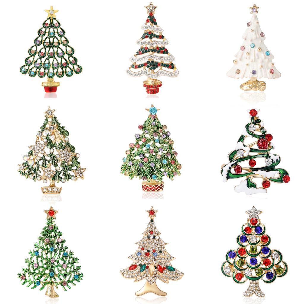 Christma’s Rhinestones Christmas Tree Brooches for Women Unisex Enamel Plant Pins Event Party Decoration Clothes Accessories