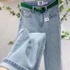 Large Size High Waist Wide Floor-length Trousers Denim Trousers with Belt for Casual Wear for Spring
