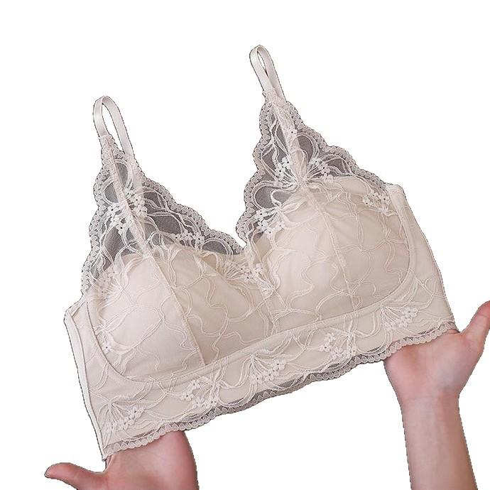 Pure lace hollow back bra fixed cup seamless breast comfortable gathering