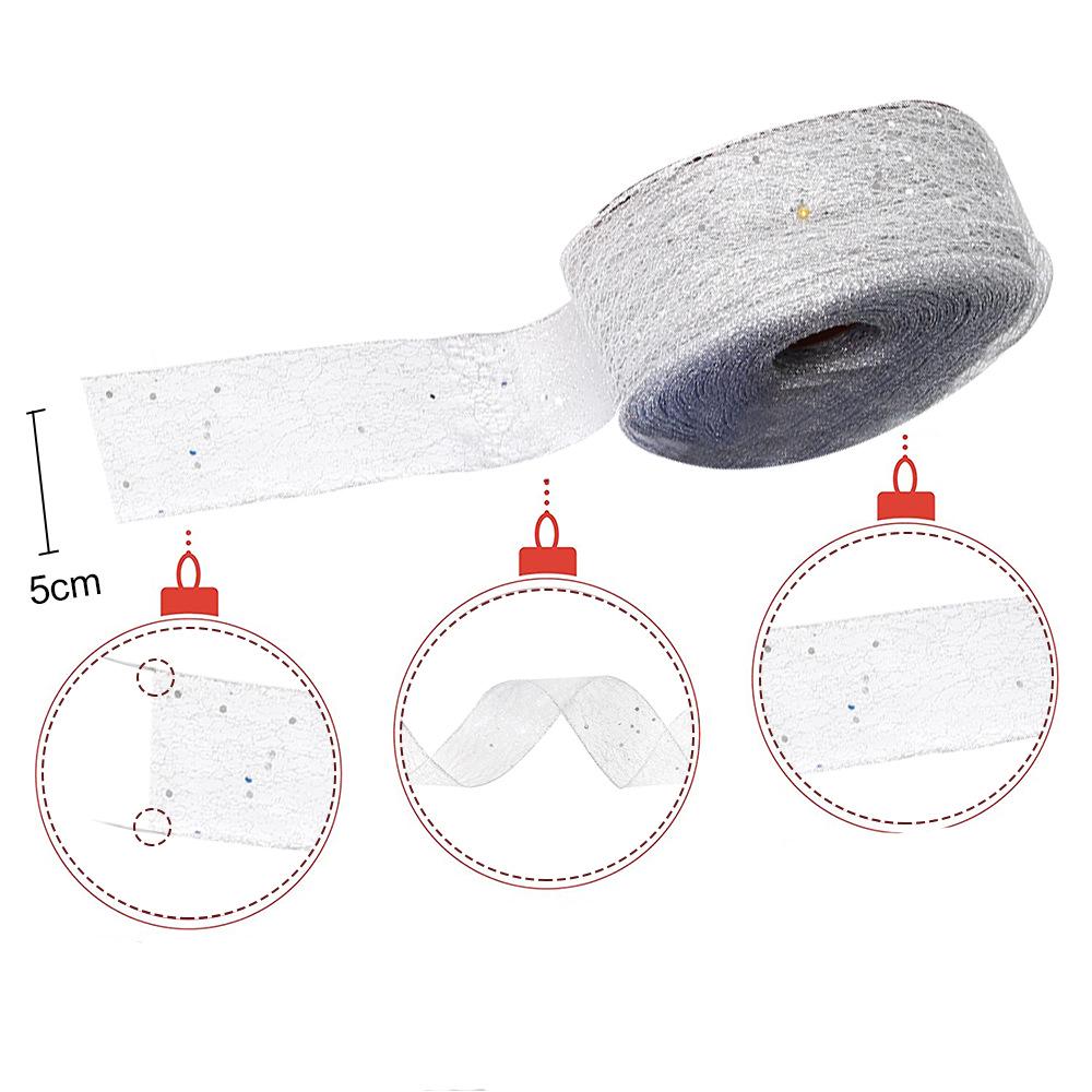 2-Meter Christmas Ribbon with Mesh Edge and Glitter - Home and Tree Decoration