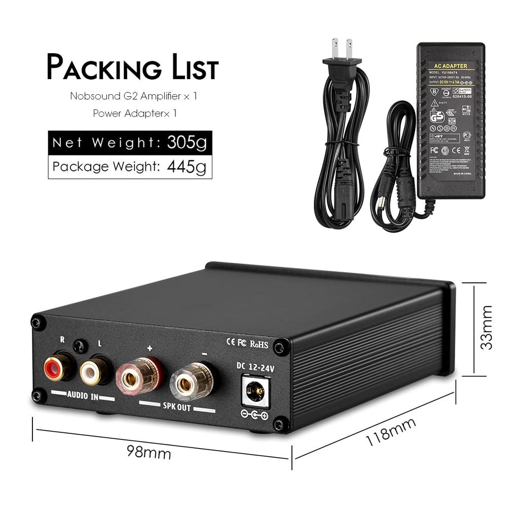 Mini Digital Power Amplifier 100W Subwoofer Compatible Full Frequency Amplifier Power Amplifier Nobsound G2
