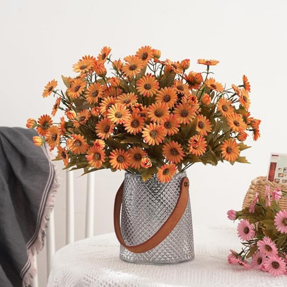 2 Pcs Fake Daisy Flowers Bouquets for Home Party Office Wedding Meeting Reception Table Decoration,Bulk High-end Lifelike Artificial Flowers