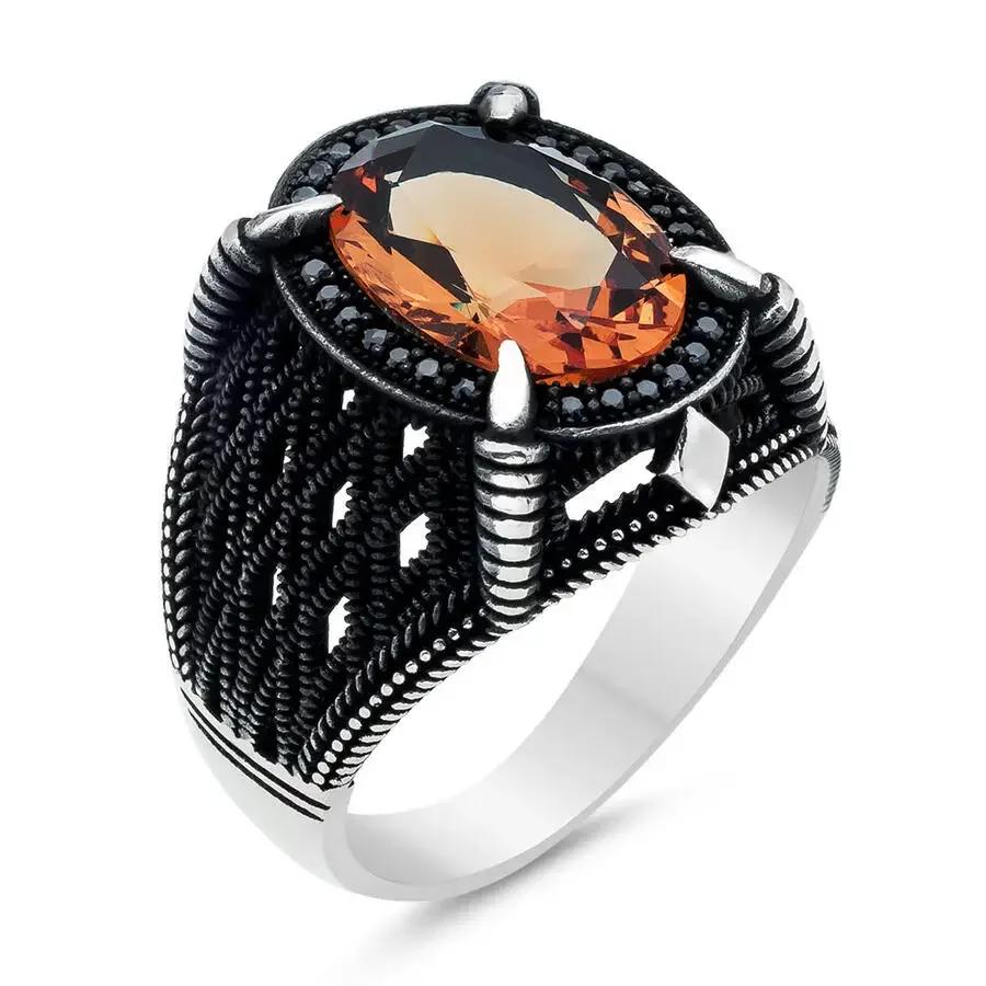 Новый Медный Материал Открытое Регулируемое Кольцо Янтарь Циркон Личность Высокий Циркон Мода Роскошь Бизнес Мужское Высококлассное Кольцо