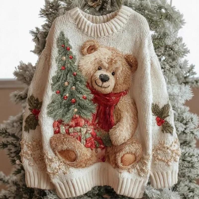 Womens Fall Winter Soft Floral Knit Sweater Round Neck Long Sleeve Outerwear Innerwear