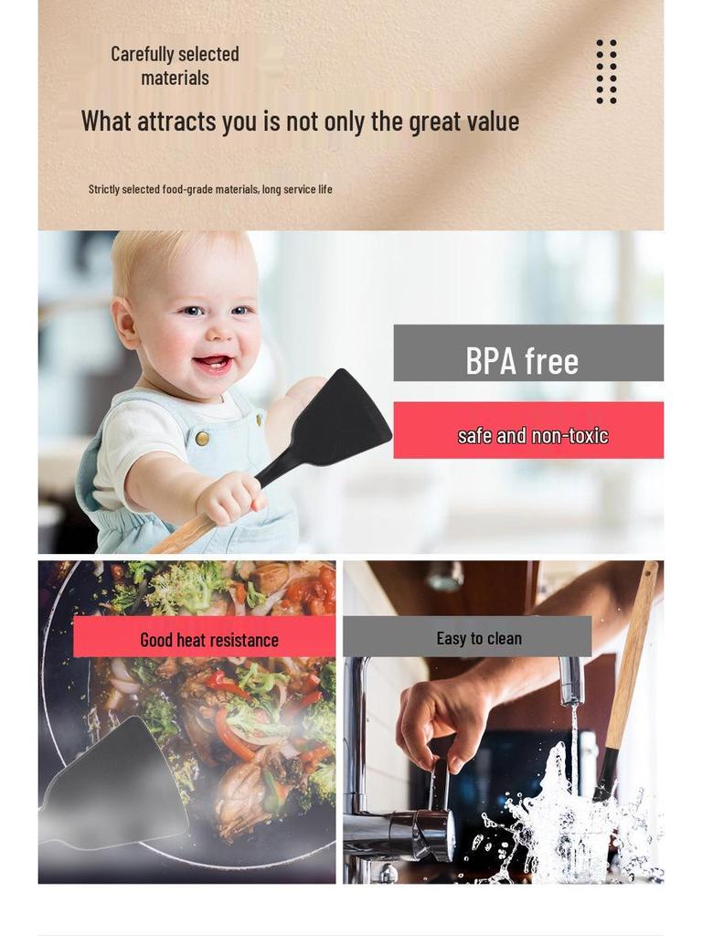 Набор из 12 предметов кухонной утвари с антипригарным силиконовым покрытием и деревянными ручками