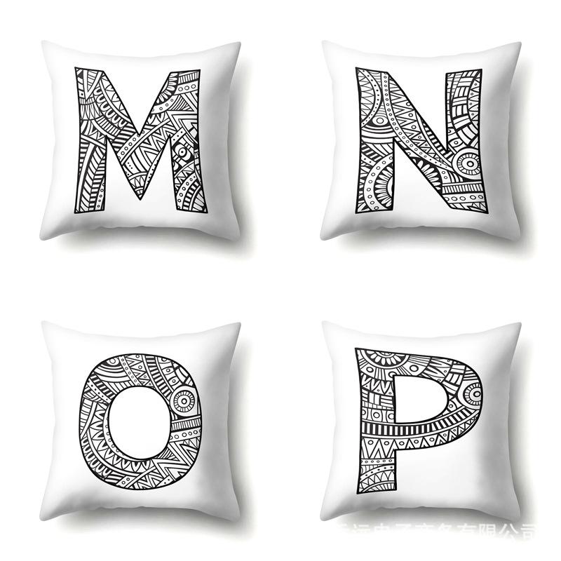 Полиэстеровая наволочка Рисунок карандашом Геометрический декоративный принт 26 английских букв Наволочка для подушки Простой