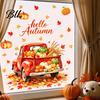 Pumpkin Store Display Autumn Harvest Window Clings, Decorative Static Glass Sticker for Thanksgiving Home Shop Seasonal Art Decor, Removable PVC Maple