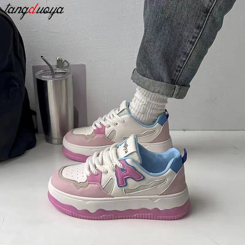 Pink Casual Sneakers for Women Platform Breathable Running Sports Chunky Shoes Student Comfortable Kawaii Ladies Footwear 2024