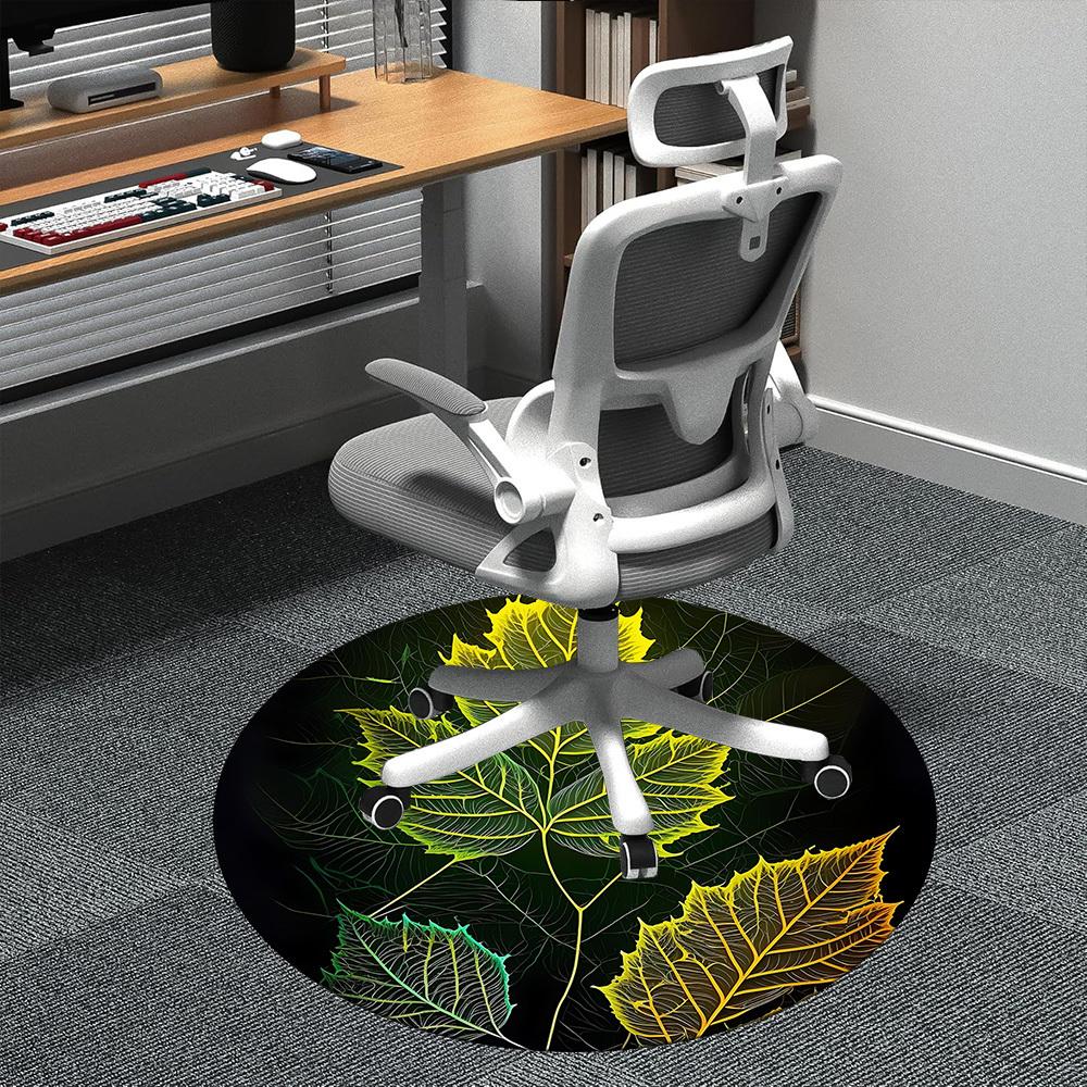 1pc Leaf Nature Office Round Area Rug, Indoor Mat Suitable ForOffice, Under Office Chairs Bedroom Living Room Home Decor, Room Deco D030