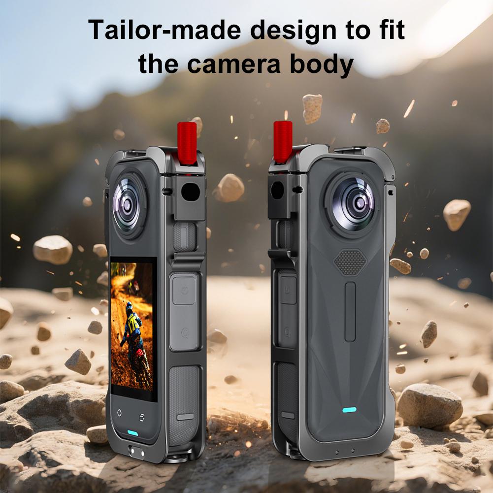 Camera Cage with Lens Guard Quick Release Action Camera Frame Cold Shoe Mount Housing Case for Insta360 X5 Camera Accessories