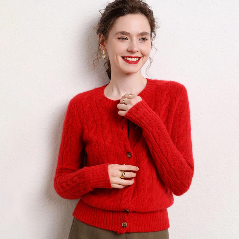Women's Thick & Warm Slim-Fit Cashmere Cable Knit Cardigan - Flattering Autumn/Winter Sweater Coat