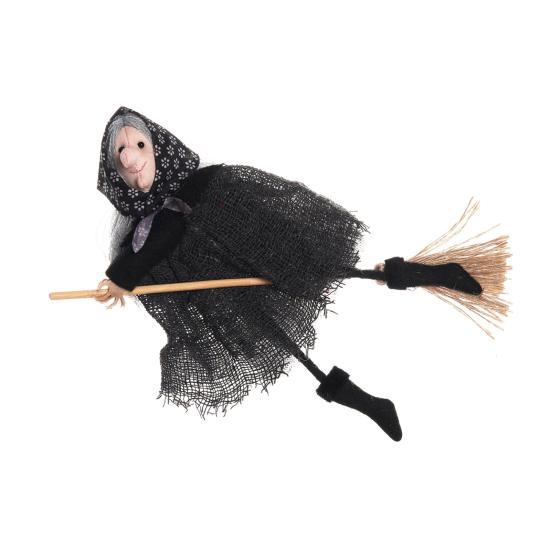 Маленькая кукла ведьма на Хэллоуин, подвесное украшение ведьма, декоративная фигурка летающей ведьмы на метле для декора дома, кухни, дерева, для помещений и улицы