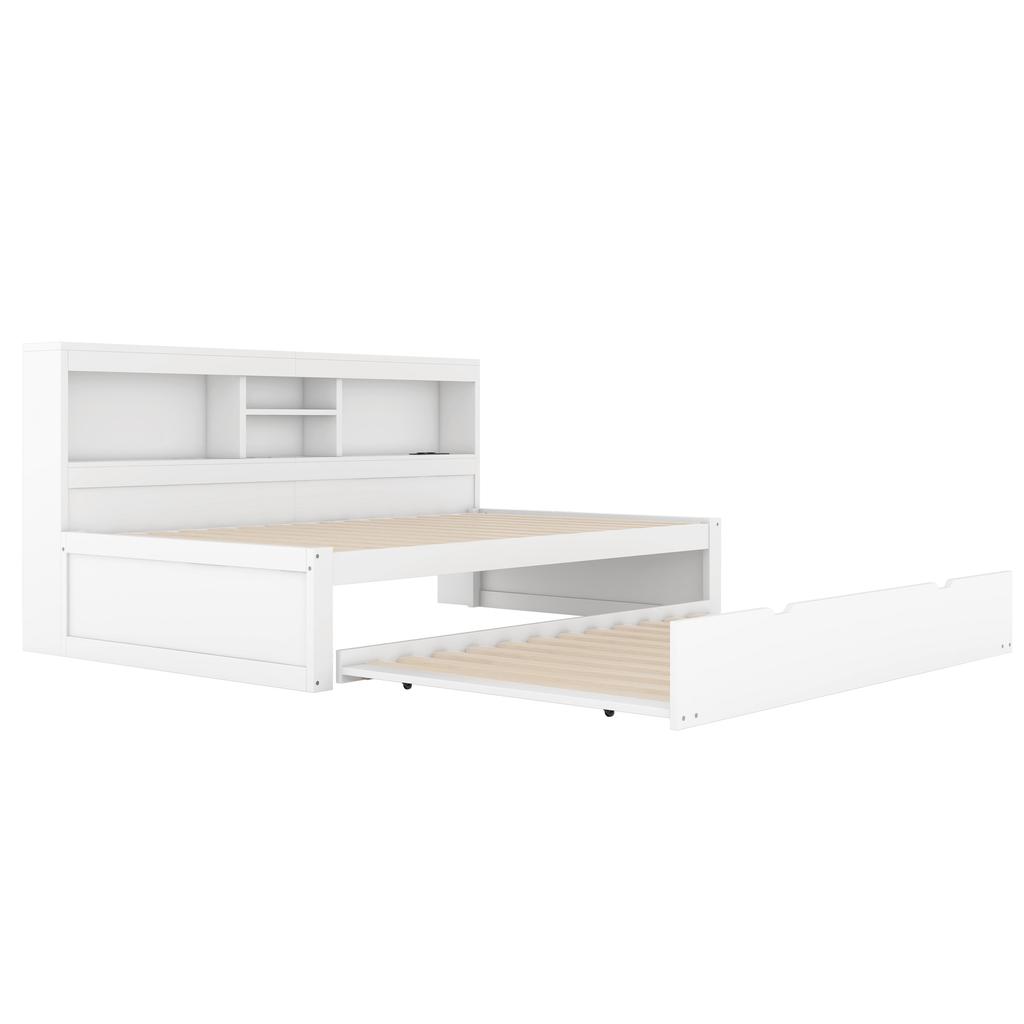 Sleeper Sofa, Daybed, Day Bed, 90*200cm, With LED Lights, Bedside Storage Compartment, Pull-Out Bed, Socket + USB, Without Mattress, White