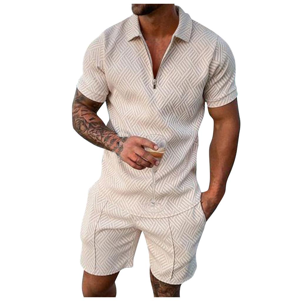 Men's Short Sets Outfits 2 Piece Summer Tracksuit Short Sleeve Shirt And Shorts Set Casual Sport Suit