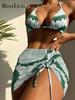3PCS Tie Dye Halter With Skirt Bikini Female Swimsuit Women Swimwear Three-pieces Bikini Set Bather Bathing Suit Swim Lady