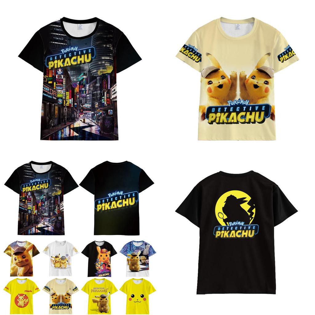 Pokemon Detective Pikachu Tshirt 3d Print Short Sleeve Cosplay Costume Tee Tops