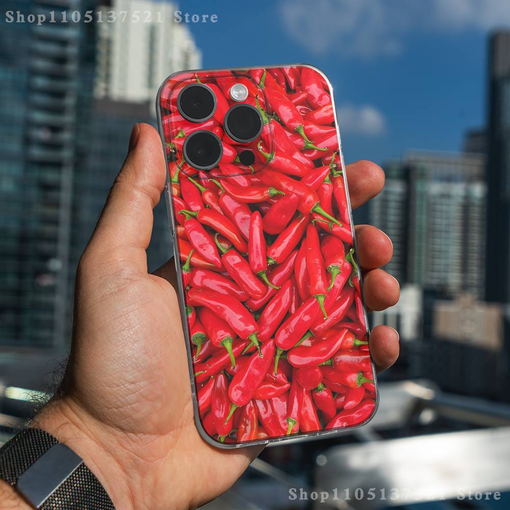 Chili Red Phone Case iPhone17 16 15 14 13 12 11 Pro Max Plus Mini Clear Full Back Cover Silicone Soft Shell