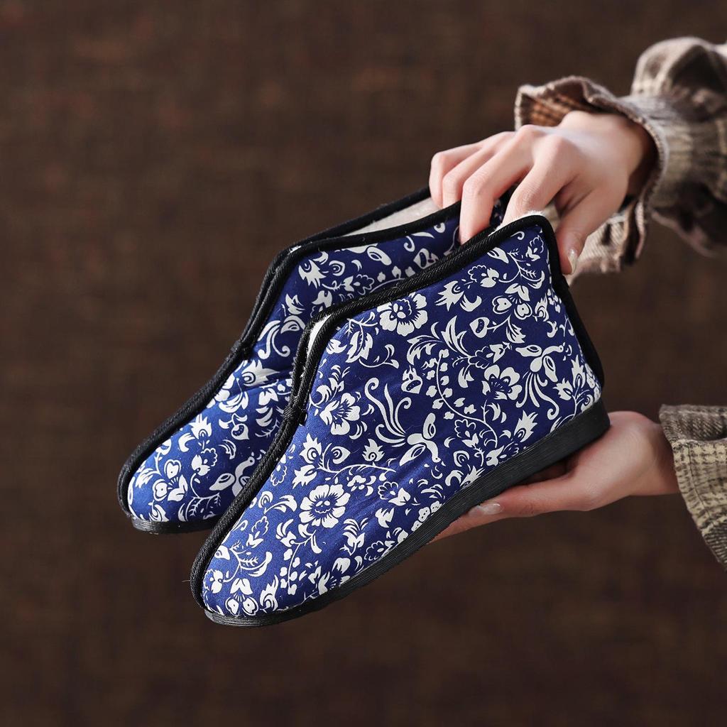 Ботинки из хлопка с цветочным узором на северо-востоке: Стиль осень/зима, удобная бархатная подкладка, нескользящая, мягкая подошва, ручная работа для людей среднего и пожилого возраста