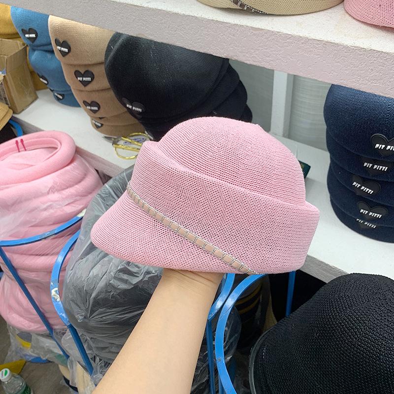 2023 Summer Japan Mesh Pu Webbing Decoration Plant Fiber Grass Leisure Lady Baseball Hat Women Visors Equestrian Cap
