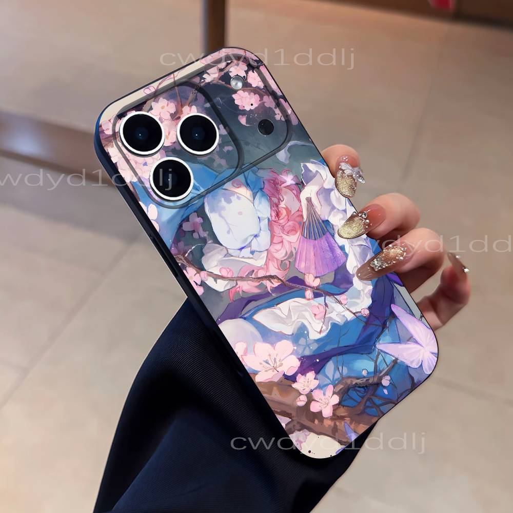 Saigyouji Y-Yuyuko Anime For iPhone 17,16,15,11,12,14,13 Pro Max Mini XS,XR,7 Plus 16E Air Soft Black Dustproof Phone Case