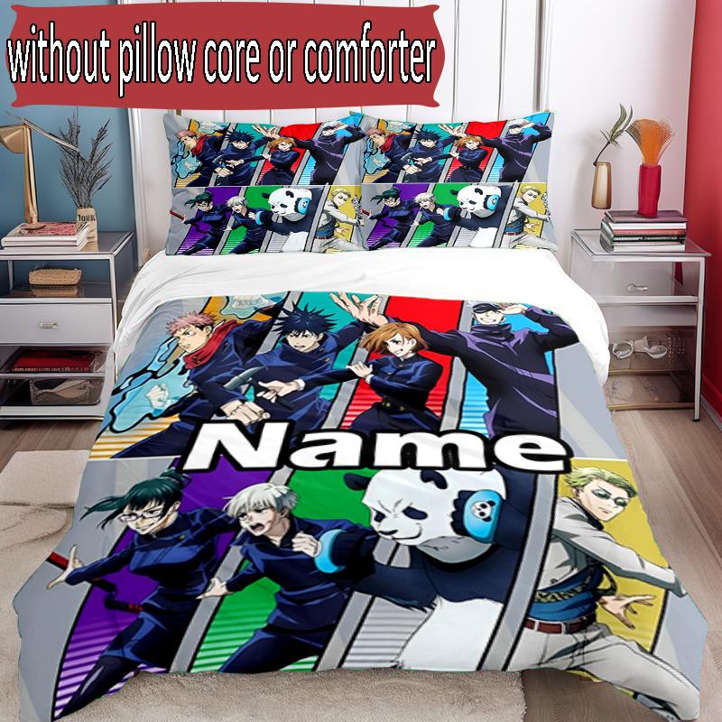 3pcs Duvet Cover Set (1*Duvet Cover + 2*Pillowcase, Without Core), Custom Name Jujutsu Kaisen Pattern Bedding Set, Home Bedroom Decor Gift