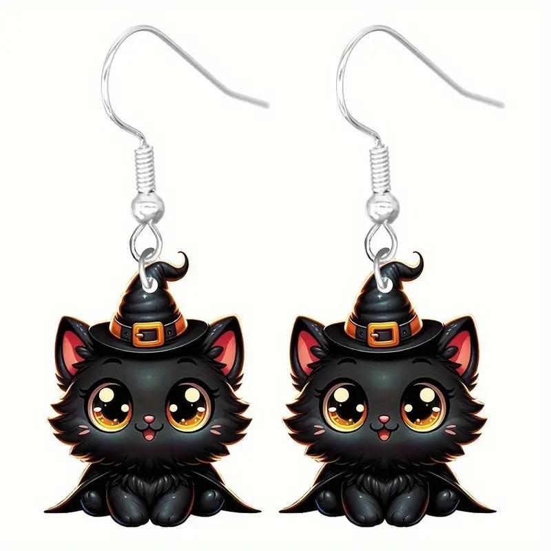 Halloween Earrings Themed Featuring Each Cat Demon Pumpkin And Skull Pattern