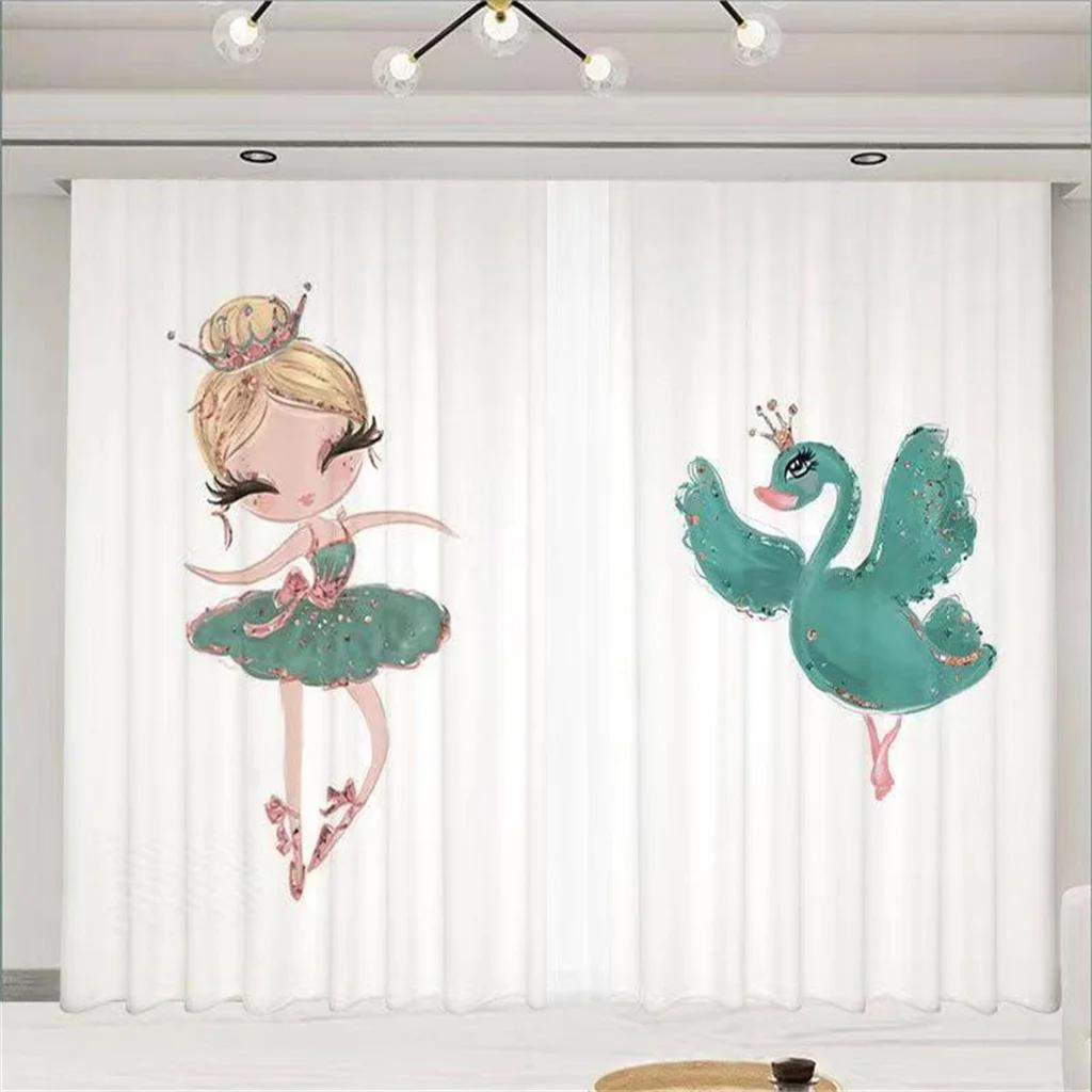 Розовый замок, милый мультфильм, девушка, принцесса, лебедь, танцевальные туфли, полузатемненные детские шторы для гостиной, спальни, домашний декор