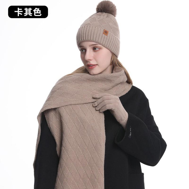 Womens Winter Warm Knit Hat Scarf Gloves Set Double-Layer Fleece Lined Acrylic Beanie Accessory Cold Weather