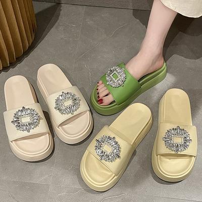 Мода 2024 года, лето, кристаллы, камни, пряжки, тапочки, женские босоножки на платформе, утолщенные каблуки, шлепанцы, женские туфли-маффины