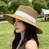 Big eaves hat children summer travel beach hat seaside British flat top papyrus hollow sunshade sun straw hat