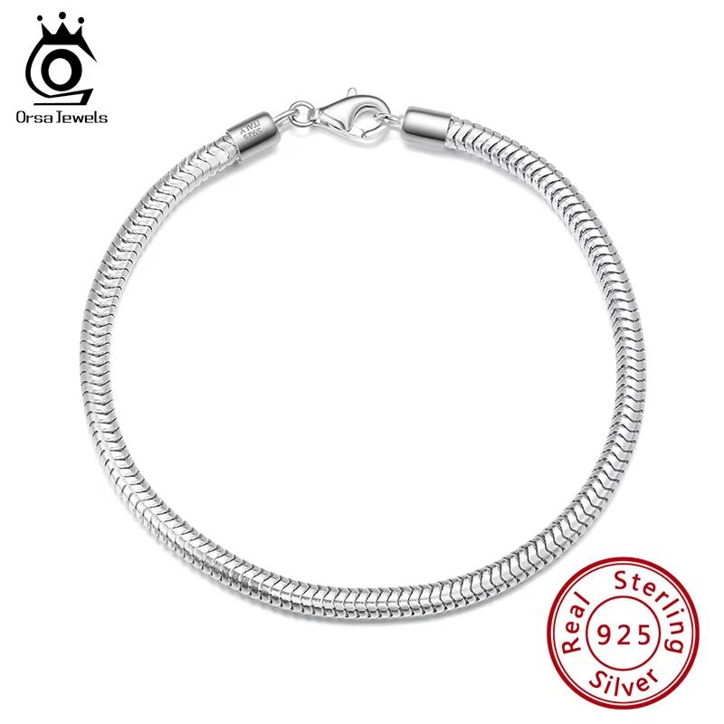 ORSA JEWELS 100% Стерлинговое Серебро 925 Пробы Итальянский Браслет Змейка для Женщин Мужчин Ручной Работы 3 мм Змеиная Цепь Модные Украшения SB100