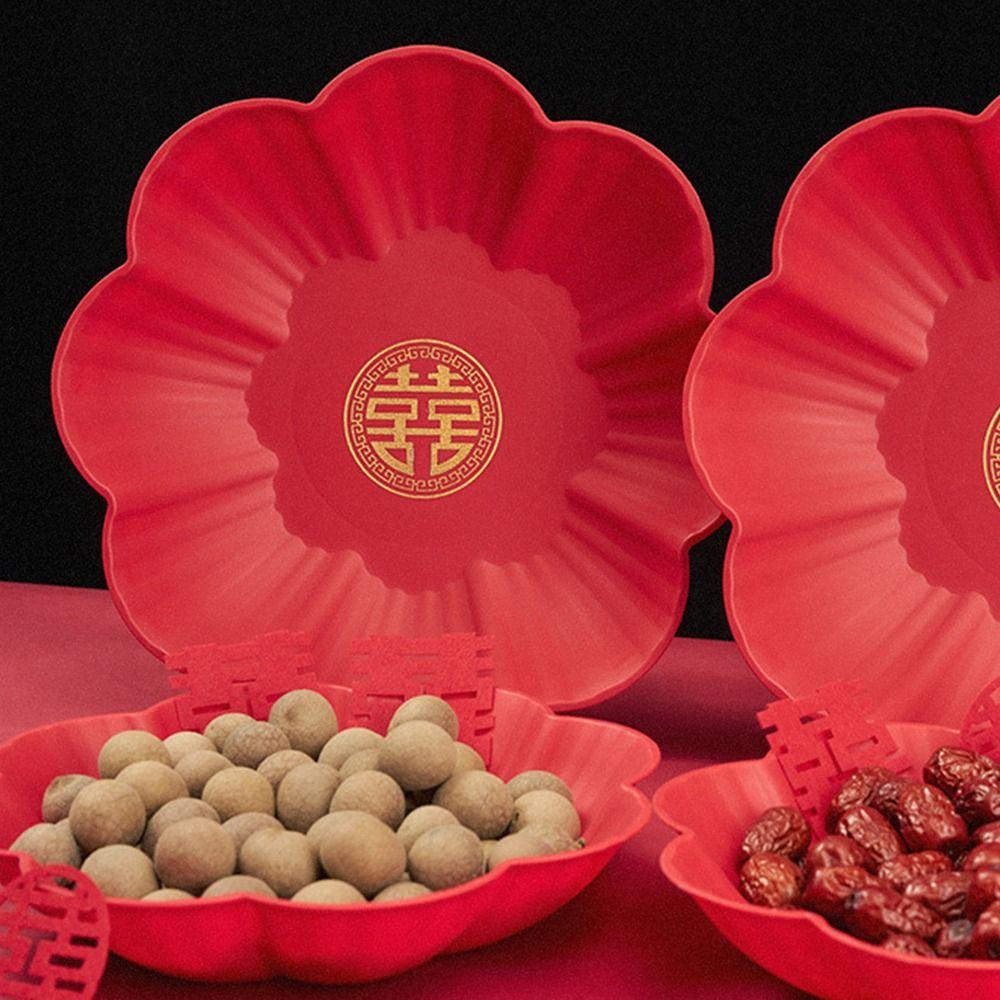1Pcs Wedding Banquet Xi Tray Festive Supplies Chinese Traditional Plate Durable Red Tray