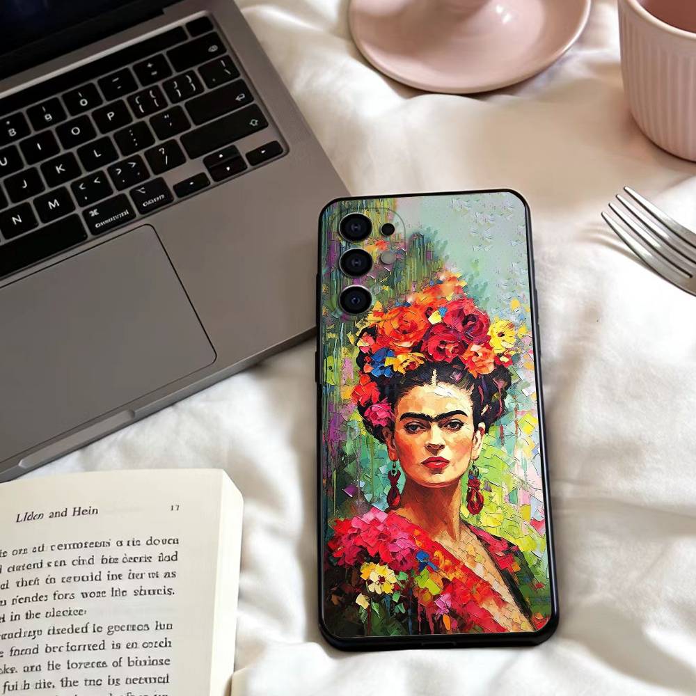 Чехол для телефона с рисунком Фриды Кало для Samsung S25,24,23,22,30,21,10,9,Ultra,Plus,Lite,FE,4,5 G Мягкий черный чехол