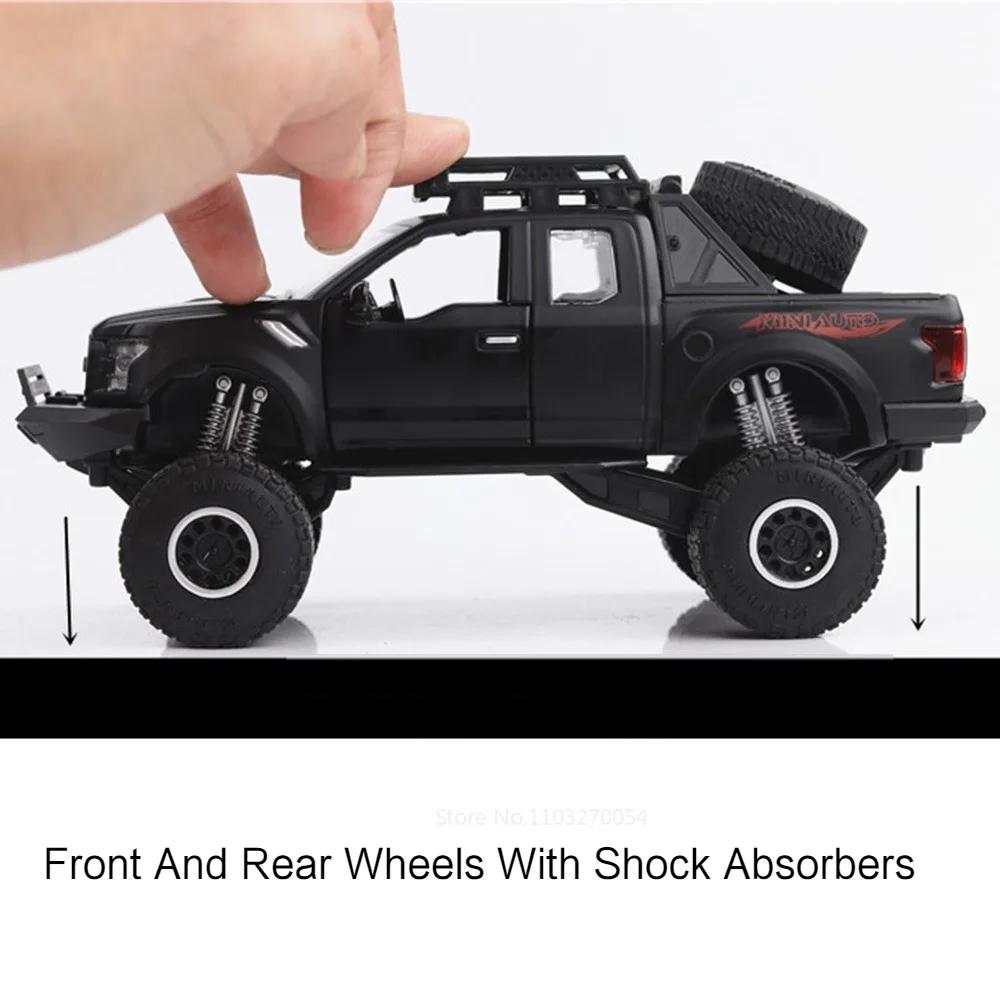 Масштаб 1/32 Raptor F150 Модели Автомобилей Игрушки Литой Сплав Пикап Металлический Кузов Резиновые Шины Со Звуком Светом Транспортные Средства Игрушка Подарки Для Детей
