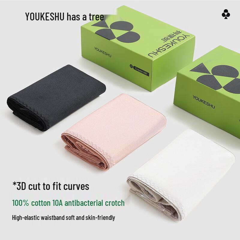 YOUKESHU Женские трусы-слипы из хлопка с антибактериальным кружевом 10A (3-Pack)