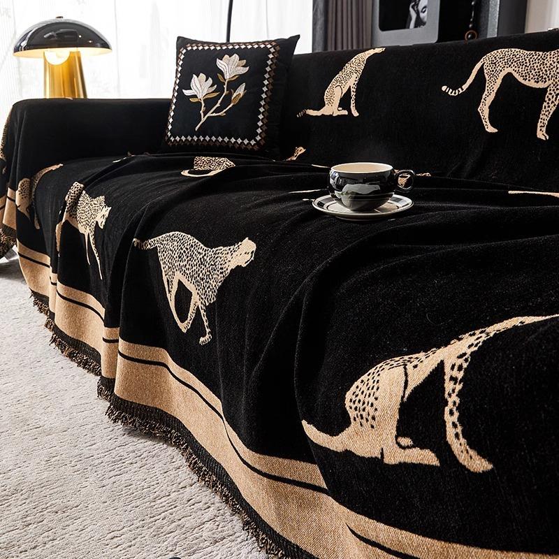 Chenille Slipcovers Leopard Animal Anti Cat Scratch Furniture Protector Bedspread Couch Towel Full Cover Blanket 3 Seater Sofa