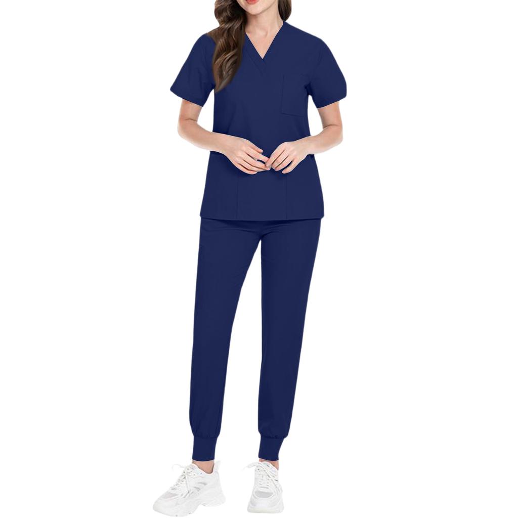 Ladies' Comfortable And Casual Solid Color Short Sleeved Pants Protective Suit Set
