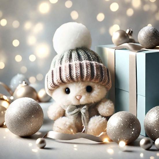 Mini Bunny Hug Easter Gift Plush Stuffed Rabbit Doll with Knitted Hat And Pom Pom Pocket Emotional Support Animal with Gift Box Inspirational Card