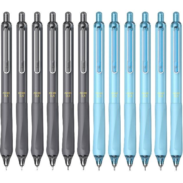 ParKoo Gel Pens Quick Dry Ink Fine Point 0.5mm, Retractable Rolling Ball 6 Black/6 Blue Ink Pen, Click Silent Pens Set for Journaling Notetaking