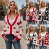 Women's Valentine's Day Love Peach Knitted Cardigan Pocket V-neck Regular Coat